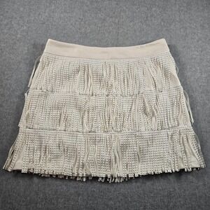 Baeevely White Faux Leather Fringed Studded Mini Skirt Women's Size L